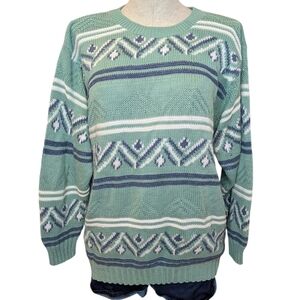 Vintage Grace Nordic Knit Sweater Medium Green Unisex